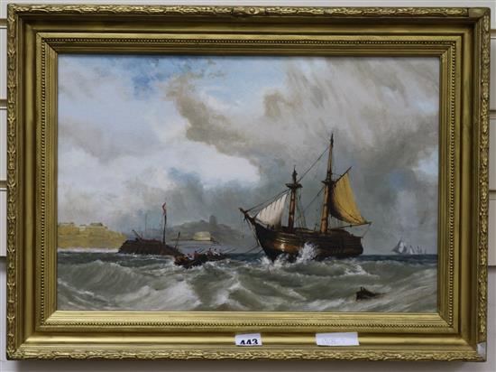 Dutch School circa 1900. oil of fishing boats off the Dutch coast